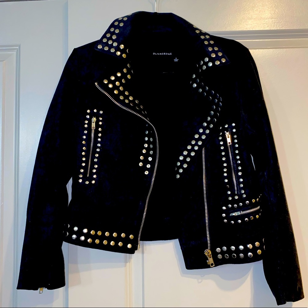 Olivaceous Black Faux Suede Studded Jacket